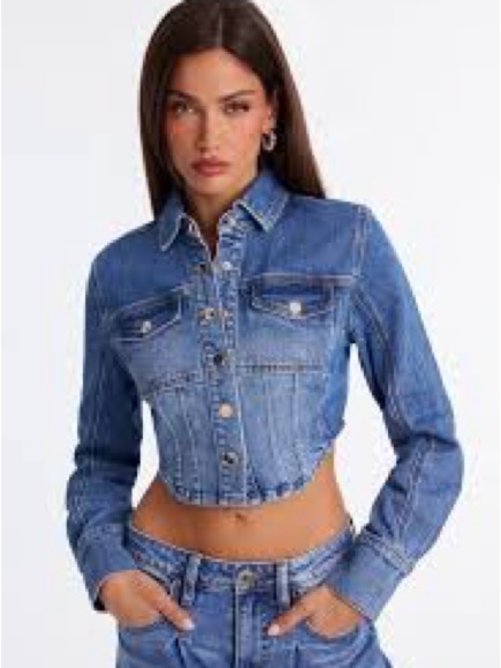 Fashion Nova Pasadena Medium Blue Cropped Denim Jacket